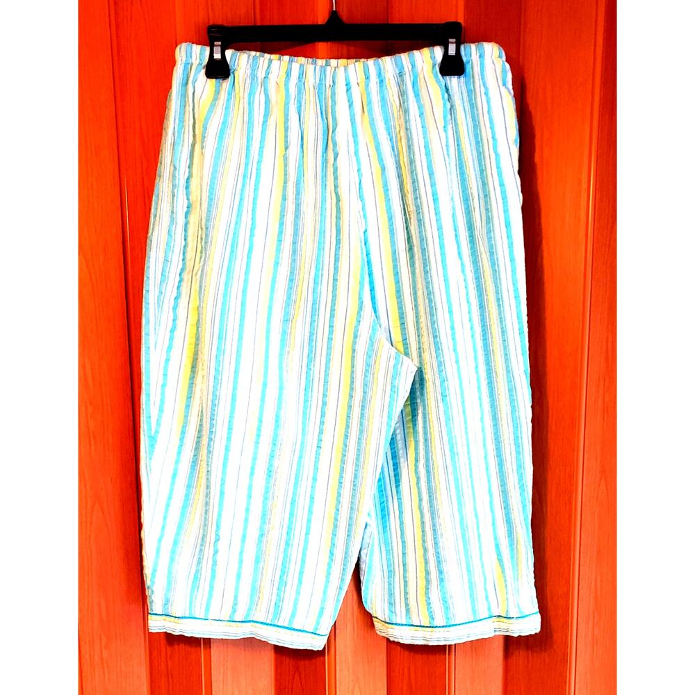 vintage size XL green & blue cotton casual capri pants - Picture 3 of 6